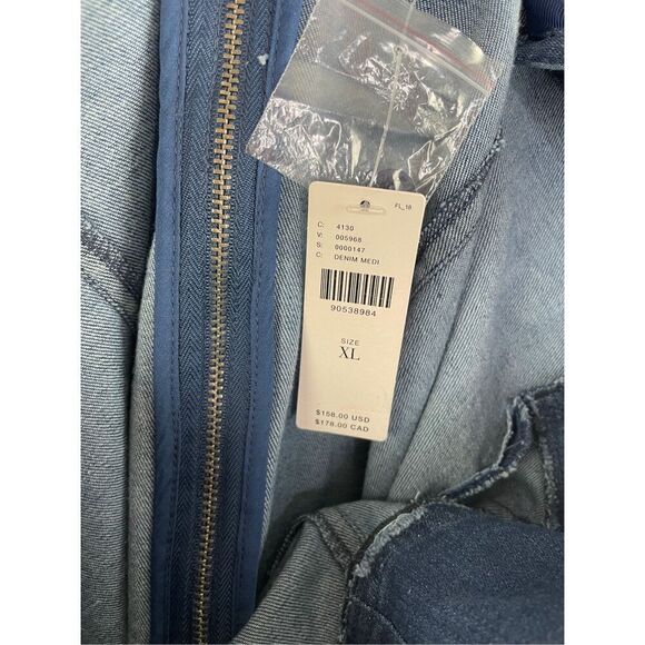 NWT Anthropologie Porridge Rosette Denim Medium Blue Slim Mini Dress Size XL - Picture 13 of 16